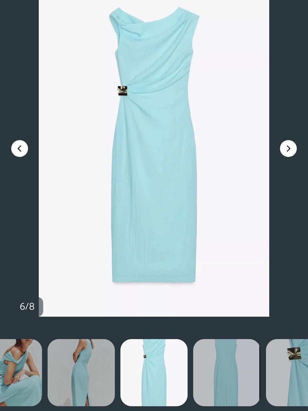 Zara Light Aqua Sheath Dress with Side Drape